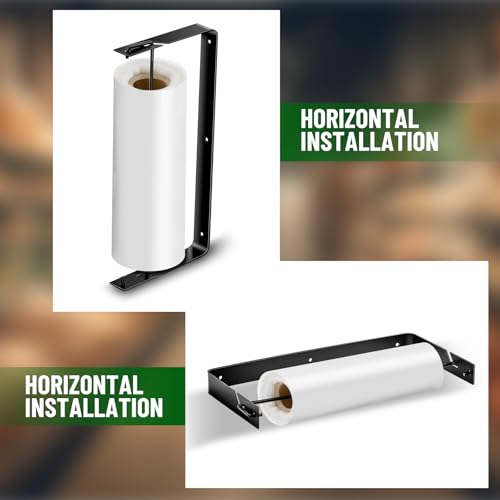Stainless Steel Produce Bag Roll Holder Wall Mount Plastic Grocery Bag Holder for Supermarket Grocery Kitchen, 13.4 x 6.4 x 1.3 Inch(Black) - color: Black