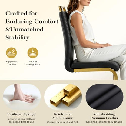 Baysitone Modern Dining Chairs Set of 2, Side Dining Room Chairs with Golden Legs, Kitchen Chairs with Faux Leather Padded Seat High Back for Dining, Kitchen, Living Room, Black - color: Black With Gold Leg, size: Set of 2