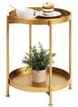 Tiita Round End Table Mental 2-Tier Side Table Nightstand/Small Iron Tables Accent Coffee Table for Living Room Bedroom Office Small Space - color: Teatable-gold