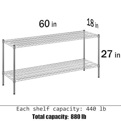 18" Deep x 60" Wide x 27" Height Wire Shelving Kit | 2-Tier | NSF Commercial Storage Rack Unit - size: 18" Deep x 60" Wide