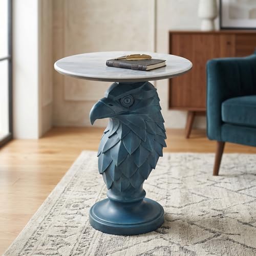 Eagle Side Table, Majestic Resin Animal Base End Table with Faux Marble Top, Decorative Statement Piece for Modern Lounge, Blue - color: Eagle - Geometric Blue