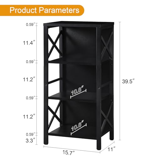 MNEETRUNG Small Bookshelf,4 Tier Industrial Bookcase with Metal Frame and Backboard,Narrow Black Book Shelf,Office Book case for Small Spaces,Living Room,Bedroom and Home Office - color: Black, size: 4-Tier (15.7"W x 11"D x 39.5"H)