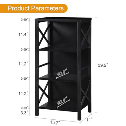 MNEETRUNG Small Bookshelf,4 Tier Industrial Bookcase with Metal Frame and Backboard,Narrow Black Book Shelf,Office Book case for Small Spaces,Living Room,Bedroom and Home Office - color: Black, size: 4-Tier (15.7"W x 11"D x 39.5"H)