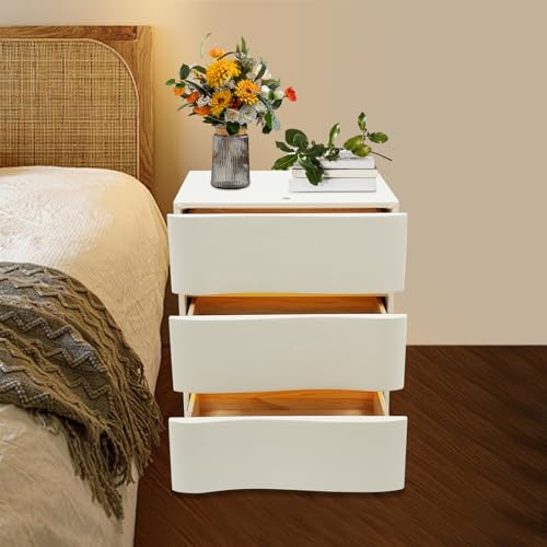 Minimalist Nightstand with LED Light, Wooden White Bedside Table with 3 Drawers Small Modern Side Table for Bedroom Dorm Small Spaces - size: 3 Drawer