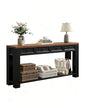 FUSOU 63 Inch Console Table, Sofa Table Behind Couch, Entryway Table with 4 Drawers & Open Shelf, Farmhouse Sofa Table for Living Room (Black) - color: Black