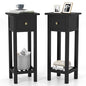 Tangkula 2-Tier Narrow Side Table with Drawer, Acacia Wood Tall End Table for Small Spaces, Farmhouse Slim Bedside Table with Open Shelf, Nightstand for Living Room, Bedroom, No Assembly (2, Black) - color: Black