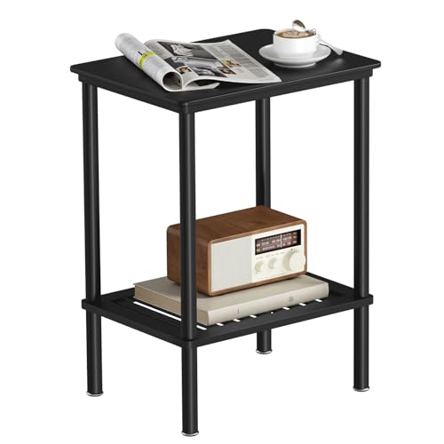 2 Tier Small Side Table, Bedside Table, Narrow Entryway Table, Bamboo End Table with Storage Shelf, Bedroom Nightstand, Mini Accent Table, Small Coffee Table, Plant Stand, Black - color: Black, size: 2 Tier