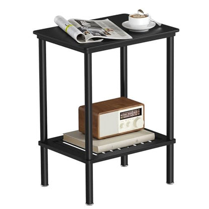 2 Tier Small Side Table, Bedside Table, Narrow Entryway Table, Bamboo End Table with Storage Shelf, Bedroom Nightstand, Mini Accent Table, Small Coffee Table, Plant Stand, Black - color: Black, size: 2 Tier