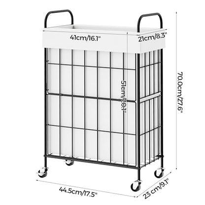 Slim Laundry Hamper, 60L Laundry Basket with Wheels, Clothes hamper with Removable Liner Bag - color: White, size: 60L-1 Section