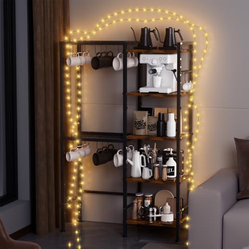 5-Tier Pot and Pan Organizer Rack with Hooks, Heavy-Duty Kitchen Storage Shelf for Cookware, Dishes, and Utensils, Freestanding Metal Pot Rack Organizer for Kitchen, Pantry, or Dining Room - size: Tall one