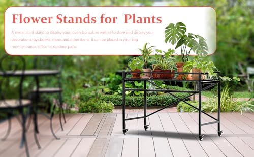Zhongma Window Height Sturdy Metal Plant Stand with Wheels, 36.6 x 16 x 26.2 in High, Heavy Duty Succulent Shelf for Home Indoor and Outdoor, 220 LBS Capacity & Heavy Duty Construction - color: 1 Tier 36.6 x 16 x 26.2 Inch High