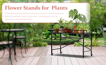 Zhongma Window Height Sturdy Metal Plant Stand with Wheels, 36.6 x 16 x 26.2 in High, Heavy Duty Succulent Shelf for Home Indoor and Outdoor, 220 LBS Capacity & Heavy Duty Construction - color: 1 Tier 36.6 x 16 x 26.2 Inch High
