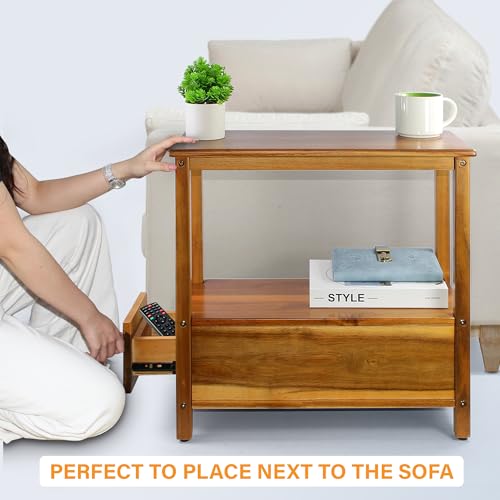 ENKEZI Narrow End Table with Drawer and Shelf – Slim Side Table for Small Spaces, Nightstand for Bedroom or Living Room, Small Bedside Table (Bottom Drawer) - style: Bottom Drawer