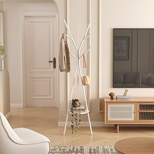 HOME BI Coat Rack Hat Stand Free Standing Display Hall Tree Metal Hat Hanger Garment Storage Holder with 9 Hooks for Clothes Hats and Scarves in White,17.72" Wx17.72 Dx70.87 H - color: White