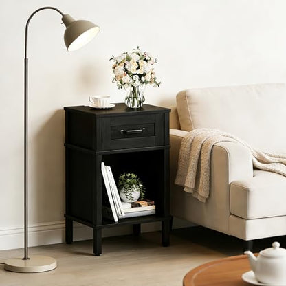 Black Nightstand with Drawers,Small Night Stand,Black Bedside Table | Morden Nightstand,Black Wood Nightstand,Bedside Table with Drawers,Farmhouse End Table,Black Side Tables Bedroom LET512B - color: Black