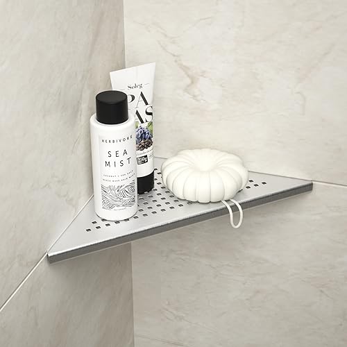 Corner Shower Shelves 10'', Grout in Shelf, Brushed | 304 Stainless Steel Recessed Shelf for Bathroom, Shelf for Tiled Wall - color: Brushed, size: 10"- 1 Pack