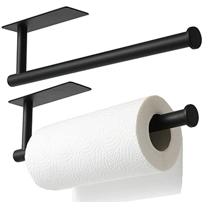 theaoo Under Cabinet Paper Towel Holder for Kitchen, Adhesive, 2 Pack Black | Self-Adhesive or Screw Mount for Cabinets and Walls; Durable SUS304 Stainless Steel Fits Standard and Jumbo Rolls - color: Black 2pc