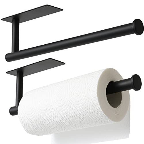 theaoo Under Cabinet Paper Towel Holder for Kitchen, Adhesive, 2 Pack Black | Self-Adhesive or Screw Mount for Cabinets and Walls; Durable SUS304 Stainless Steel Fits Standard and Jumbo Rolls - color: Black 2pc