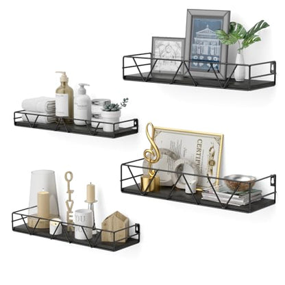 Amaoot Floating Shelves Set of 4, Home Wood Wall Shelf, Farmhouse Shelf for Bedroom, Wall Mounted Floating Shelf for Living Room, Bedroom, Bathroom, Kitchen, Office (Black) - color: Black-4pcs