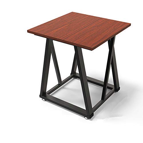 DEWEL Bedside Table, Industrial End Table, Nightstand for Bedroom, Easy to Assemble, Metal Frame Home Side Table in Living Room, Square 17.7" Dx19.68 H