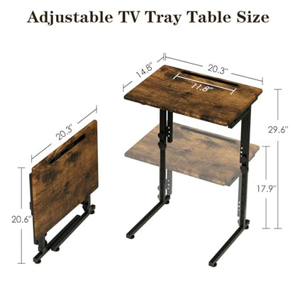 Adjustable Folding TV Tray Table,TV Dinner Small Foldable C-Shaped End Table for Eating,6 Height Adjustable Slide Under Couch Side with Sturdy MDF Top,No Assembly(Brown) - color: Brown, size: 1PC