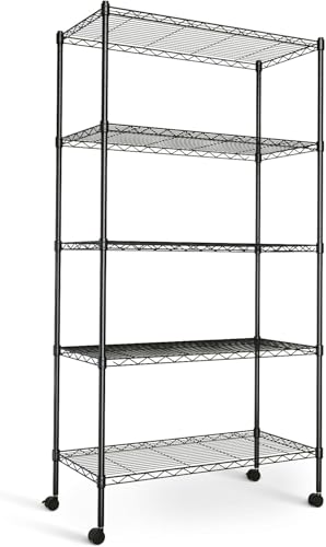 Simple Deluxe 5-Tier Storage Shelves, 29.92" W x 13.78" D x 65 "H Adjustable Heavy Duty Wire Shelving, 1250 Lbs Loading Capacity, Black - color: Black, size: 5-Tier, 30"W x 14"D x 65"H