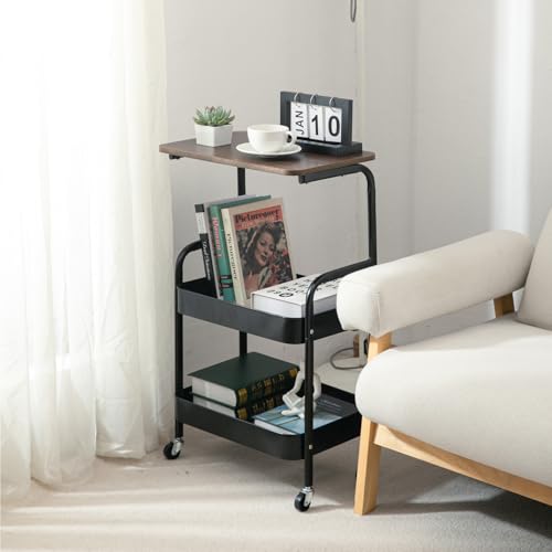 3-Tier Rolling Storage Cart with Wooden Top, Mobile Organizer on Wheels | Keeps books, folders and daily essentials neatly organized while adding convenient workspace in any room.
