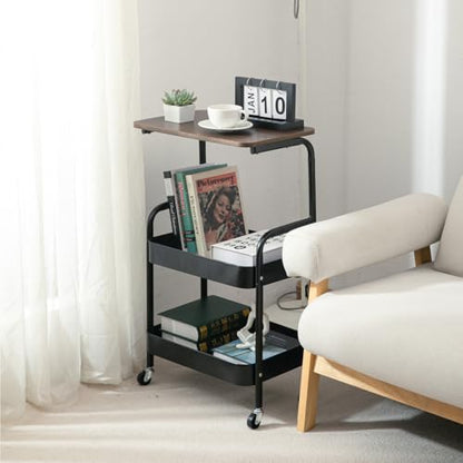 3-Tier Rolling Storage Cart with Wooden Top, Mobile Organizer on Wheels | Keeps books, folders and daily essentials neatly organized while adding convenient workspace in any room.