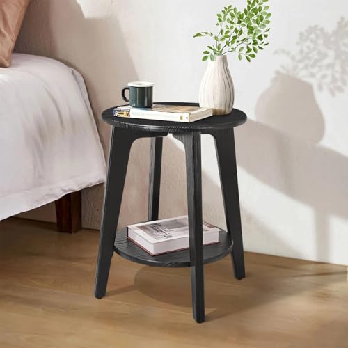 Side End Table Round Black Beside Table Sofa Table Nightstand Modern End Table 2-Tier Small Accent Tables Great for Small Spaces Living Room Bedroom - color: Black