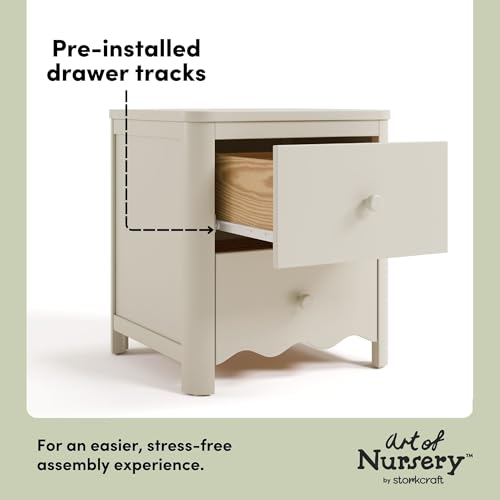Storkcraft Casablanca 2 Drawer Nightstand, Frosted Oat | GREENGUARD Gold Certified, Storage for Kids Bedroom, Premium Wood Nightstand with Iconic Wave Detailing and Rounded Posts - color: Frosted Oat, style: Nightstand