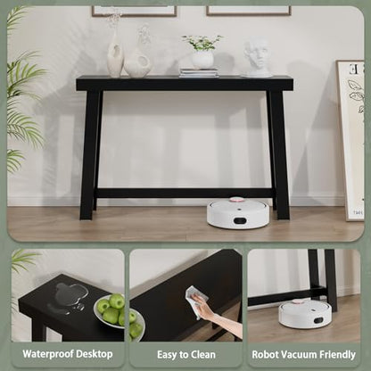 47-Inch Narrow Console Table, Entryway Sofa Table for Hallway,Black | 100% Natural Bamboo slim profile, reinforced angled frame versatile wall-side placement - color: Black, style: Classic