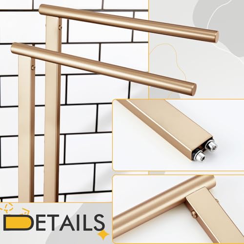 KOKOSIRI Hand Towel Racks Stand Towel Holder 2-Tier with Marble Base for Bathroom Vanity Countertop, Champagne Bronze Stainless Steel 15.7'' Height THS0007-CPG - color: Champagne Bronze, size: 2-Bar