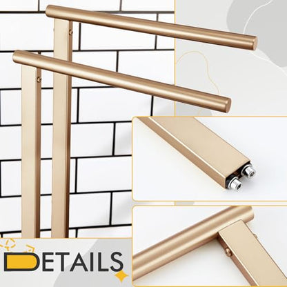 KOKOSIRI Hand Towel Racks Stand Towel Holder 2-Tier with Marble Base for Bathroom Vanity Countertop, Champagne Bronze Stainless Steel 15.7'' Height THS0007-CPG - color: Champagne Bronze, size: 2-Bar