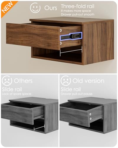 Floating Nightstand, Small Modern Floating Nightstand with Drawer, Floating Shelves for Bedroom, Bathroom (Brown Walnut) - color: Brown Walnut