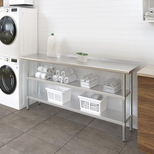 AmGood Stainless Steel Work Table with 1.5" Backsplash and 2 Shelves | Metal Kitchen Food Prep Table | NSF (72" Long x 18" Deep) - size: 72" Long x 18" Deep