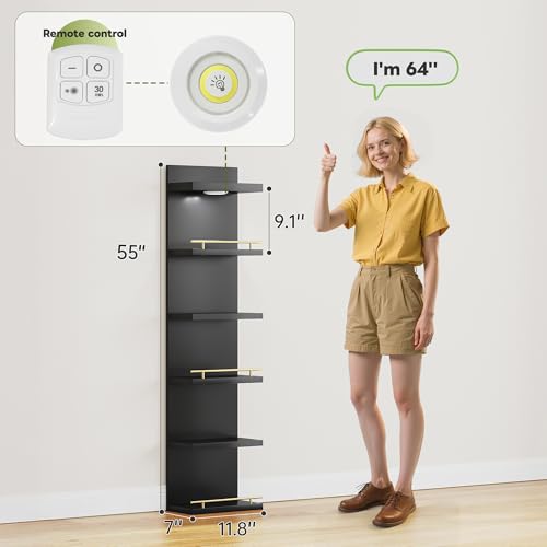 REIBII 6 Tier Wall Shelf Unit, Black Lack Shelf, Vanity Floating Shelves with LED Light, Versatile Floating Shelves for Bedroom, Living Room, Office - color: Black, size: 6 Tier (1-Pack)
