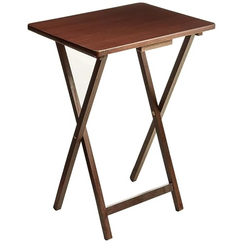 Folding TV Tray Table for Indoor Use - 19" x 14.5" x 26" Snack Table, Side Table, or Laptop Desk - Made of Solid Rubberwood with Walnut Finish - Compact, Sturdy, and Portable - 1 Piece