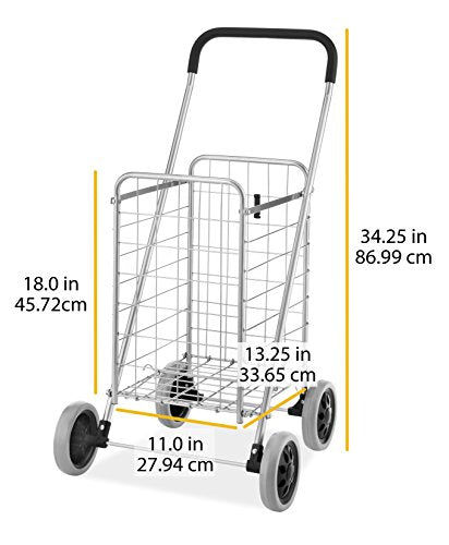 Whitmor Utility Shopping Cart - Durable Folding Design for Easy Storage, Model Number: 6250-4997-2-SIOC - size: 11"L x 13.25"W x 34.25"H, Gray
