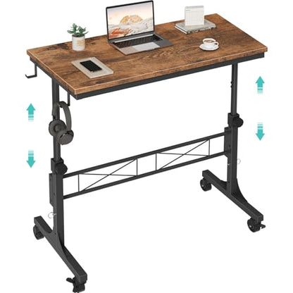 Small Portable Rolling Standing Desk - 32 Inch Adjustable Height Mobile Stand Up Desks with Wheels for Treadmill Walking Pad, Teacher Podium for Classroom, Couch Sofa Side Laptop Table, Rustic Brown - color: Brown