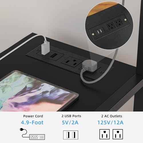 Lerliuo 24" Wide Large Printer Stand with Storage, Black | Printer Table for Home Office with Charging Station, 3 Tier Industrial Mobile Printer Cart with Lockable Wheels - color: Black