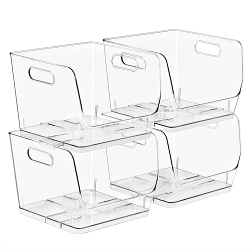 Sorbus Stackable Storage Bins Open Front, Clear Stackable Storage Bins, Pantry Bins for Storage and Organization, Acrylic Stackable Bins for Kitchen, Clear Pantry Organizer Bins (Medium Square 4 Pack) - size: Medium Square, style: 4 Pack