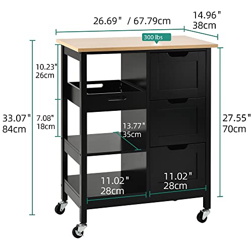 YITAHOME Kitchen Island with Storage, Kitchen Cart for Home, Rolling Serving Utility Trolley Cart on Wheel with 3 Drawers and 3 Storage Shelves, Kitchen Serving Cart for Dining Room, Bar, Black - style: 26.7"W Black