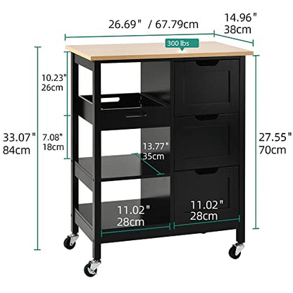 YITAHOME Kitchen Island with Storage, Kitchen Cart for Home, Rolling Serving Utility Trolley Cart on Wheel with 3 Drawers and 3 Storage Shelves, Kitchen Serving Cart for Dining Room, Bar, Black - style: 26.7"W Black