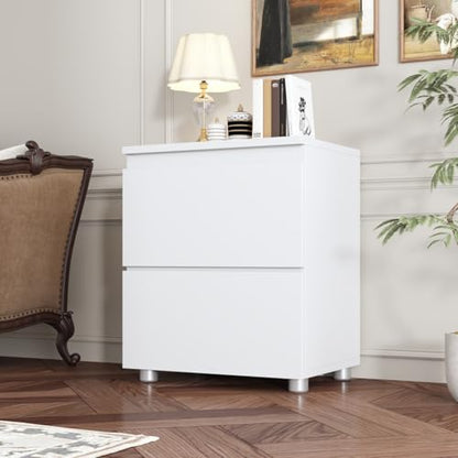 Modern Nightstand with 2 Drawers, Modern Handleless Bedside Table for Small Spaces, Compact Wood End Table for Bedroom, White 15.7" W x 11.6" D x 18.9" H