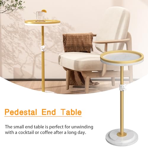 Small Side Table, Drink Table, Height Adjustable Round End Table, Pedestal Side Table for Small Spaces in Living Room, Bedroom, Gold - color: Gold