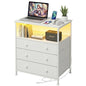 3-Drawer LED Nightstand with Charging Station, White | Engineered Wood and Steel, 2 AC and 2 USB ports, 24 Inch Wide, RGB App Control, Fabric Drawers, Open Storage Shelf - color: White