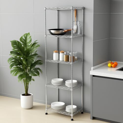 Chrome Small 5 Tiers Wire Shelving NSF Certified. Adjustable Storage Rack for Kitchen,Garage,and Laundry Utility Room (Chrome-Small-5Tiers-16x12x55) - size: Chrome-5Tiers-16x12x55"