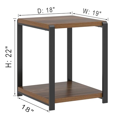 FOLUBAN Modern End Table, Square Side Table with Storage Shelf for Living Room, Rustic Wood Night Stand for Bedroom, Walnut - color: Walnut
