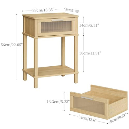 Nightstand Wooden Bedside Table with Drawer Natural Wood Night Stands Modern Style Small End Table Side Table with Storage Shelf for Bedroom Living Room MLBZ10YEV - color: Natural