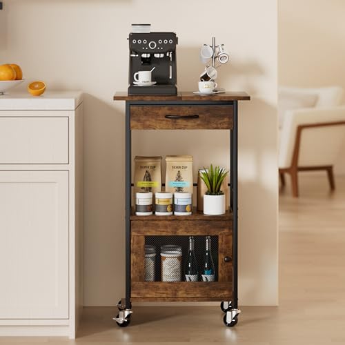 SWTYMIKI Buffets Coffee Bar Cabinet - Rolling Kitchen Rack, Farmhouse Small Coffee Stand with Storage Drawer and Door Cabinet - Kitchen Microwave Stand for Apartment, Living Room, Entryway, Espresso - size: 18.9x14.57in, style: Espresso